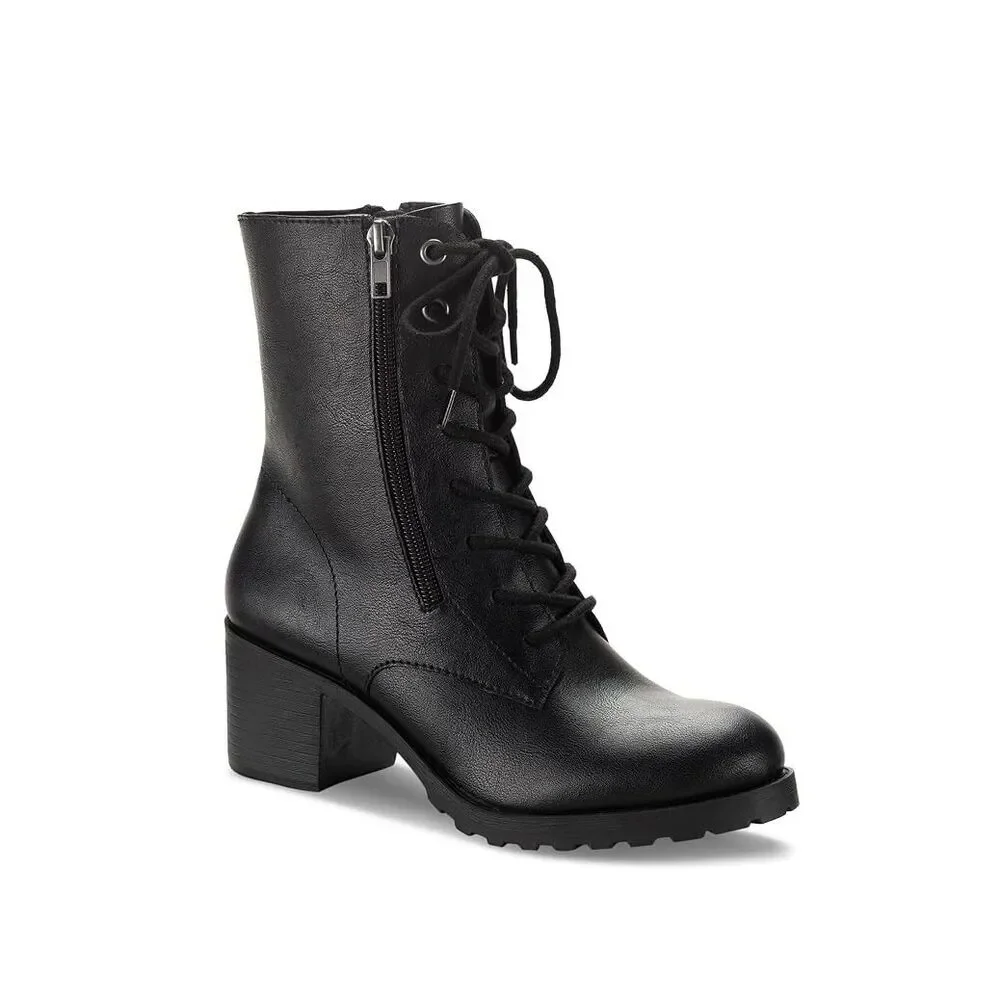 Sun Stone Womens 6.5 M Black Sheila Lace Up Block Heel Booties DISPLAY RW3